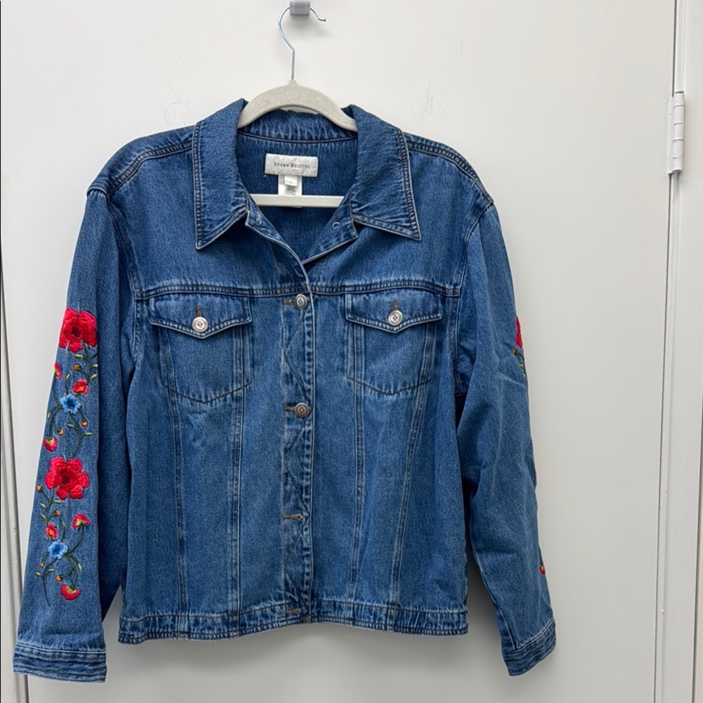 Susan Bristol Blue Embroidered Jean Jacket